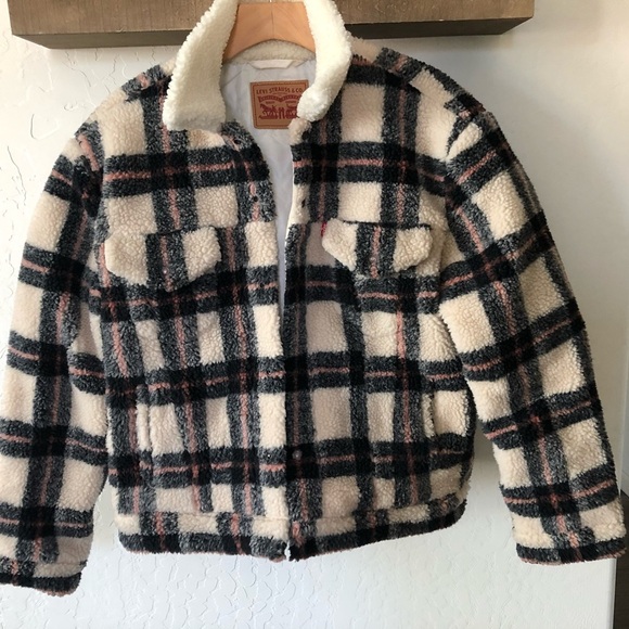 Levi’s|Ex boyfriend plaid Sherpa trucker jacket with collar•••Size medium,Cute! - Picture 10 of 15